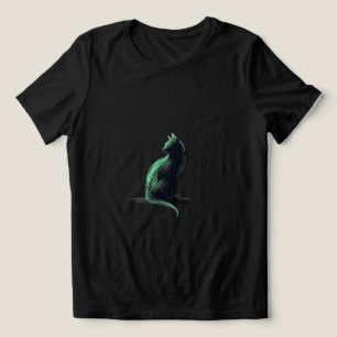 Camiseta Triblenda Silueta de gato de dibujo de lápiz verde
