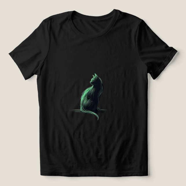 Camiseta Triblenda Silueta de gato de dibujo de lápiz verde (Diseño delantero )