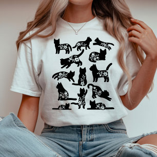 Camiseta Triblenda Silueta de gato floral Amante de gatos botánicos