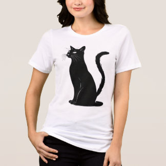 Camiseta Triblenda Silueta gráfica de gato negro elegante - Minimalis