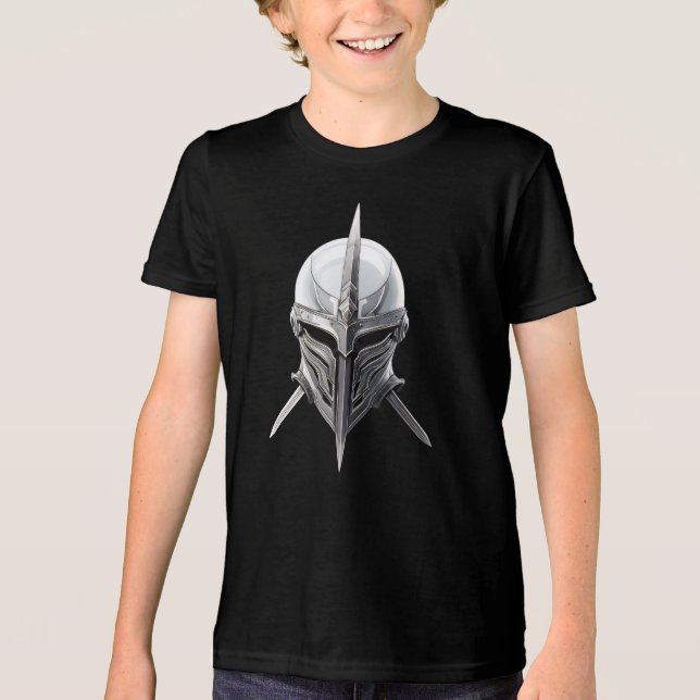 Camiseta Triblenda Silver Warrior Helmet – Modern Minimalist Armor (Anverso)