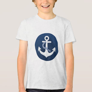 Camiseta Triblenda Símbolo náutico de ancla y cuerda blanco azul mari