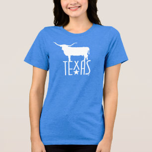 Camiseta Triblenda Símbolos de Texas, Longhorn, azul