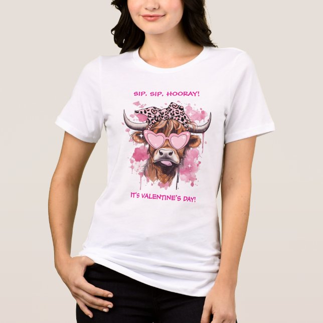 CAMISETA TRIBLENDA SIP SIP HOORAY IT'S VALENTINE'S DAY HEREFORD COW (Anverso)