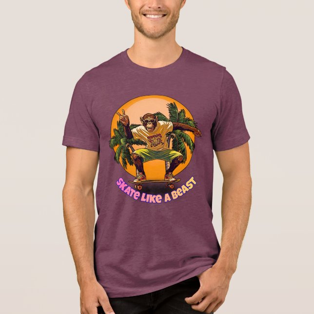 Camiseta Triblenda Skate Like a Beast Cool Chimpanzee Skater Design (Anverso)
