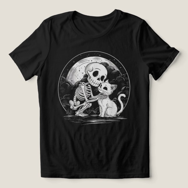 Camiseta Triblenda Skeleton Cat Skull Kitty - Gótico lindo Halloween (Diseño delantero )