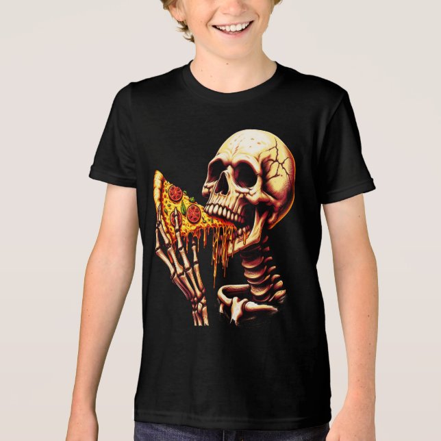 Camiseta Triblenda Skeleton Eating Pizza  (Anverso)