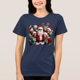 Camiseta Triblenda Skeleton Santa Christmas Group Photo – Festive 3D 