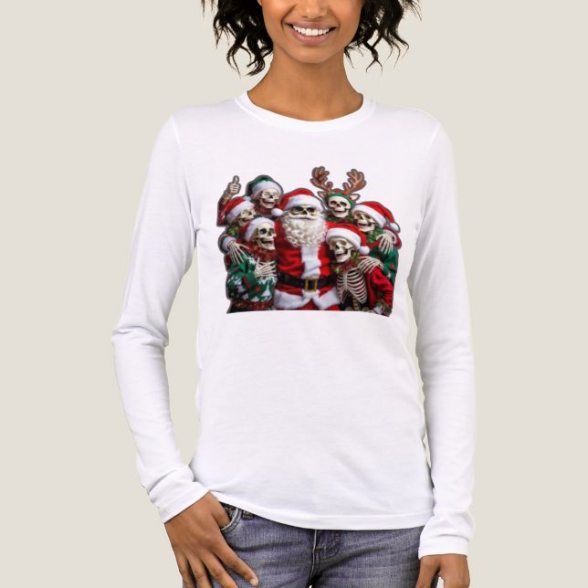 Camiseta Triblenda Skeleton Santa Christmas Group Photo – Festive 3D  (Anverso)