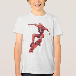 Camiseta Triblenda Skeleton Skater Halloween Skateboarding T-Shirt
