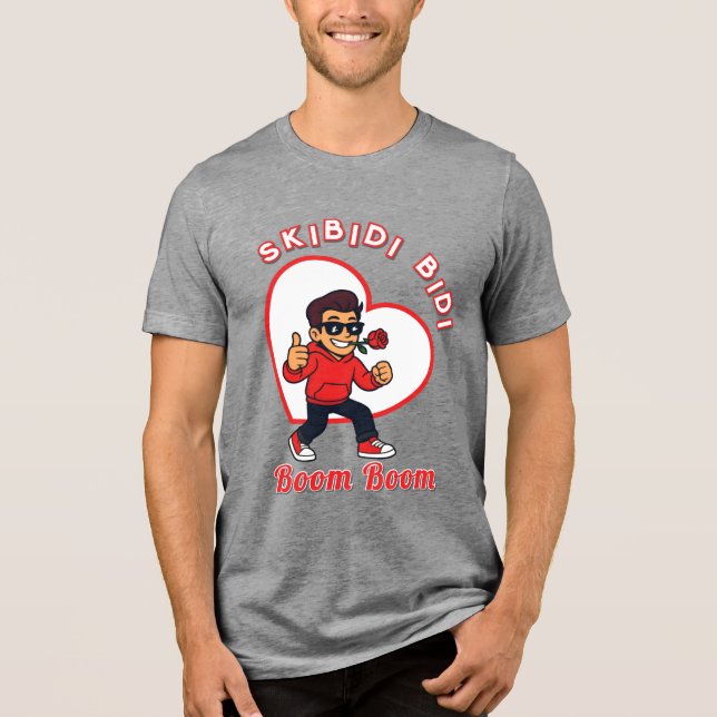 Camiseta Triblenda Skibidi Bidi Boom Boom Valentine Meme - Cartoon (Anverso)