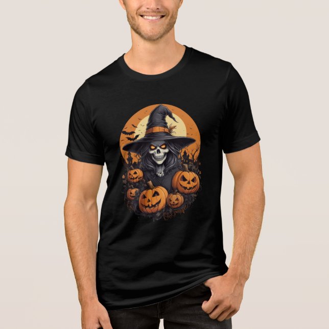 Camiseta Triblenda Skull Witch with Pumpkins Halloween Art (Anverso)