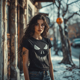 Camiseta Triblenda skull with sharp teeth and glaring eyes,halloween