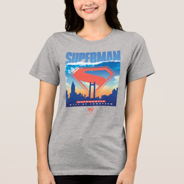 Camiseta Triblenda Skyline de Superman Metropolis (Anverso)