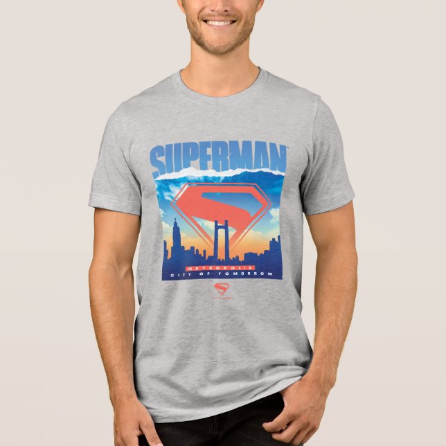 Camiseta Triblenda Skyline de Superman Metropolis (Anverso)