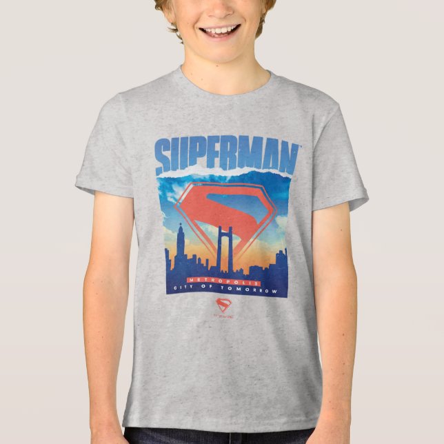 Camiseta Triblenda Skyline de Superman Metropolis (Anverso)