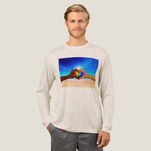 Camiseta Triblenda SlipperyJoe gradiente de corazón de arcoíris vívid (Anverso Completo)