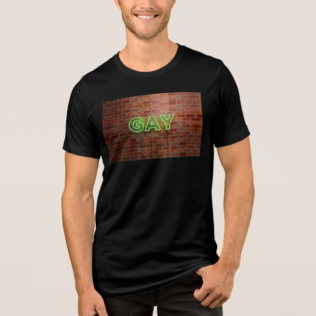 Camiseta Triblenda SlipperyJoe signo de neón gay brillante vivo (Anverso)