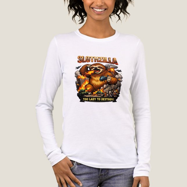 Camiseta Triblenda Slothzilla Too Lazy to Destroy,Funny Kaiju Monster (Anverso)