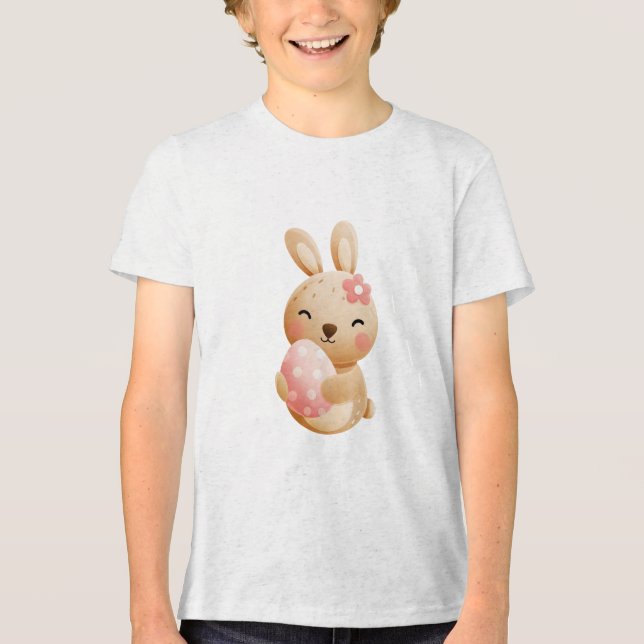 Camiseta Triblenda Smiling Bunny with Easter Egg (Anverso)