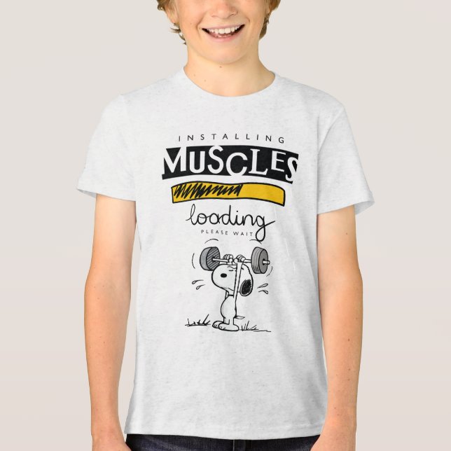 Camiseta Triblenda Snoopy Cartoon Lifting Weights (Anverso)