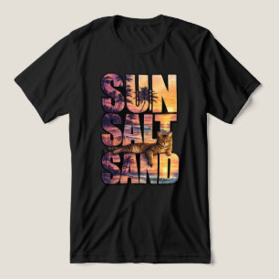 Camiseta Triblenda Sol Sal Arena Gato Atardecer Hombres Negro