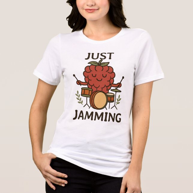 Camiseta Triblenda Sólo Jamming Raspberry Funny Fruit Gardening Music (Anverso)
