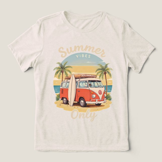 Camiseta Triblenda Sólo Vibes de Verano - Escenario Retro Van Beach (Diseño delantero )