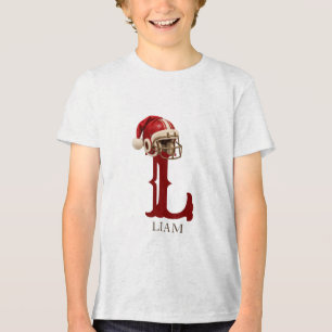 Camiseta Triblenda Sombrero de Santa de fútbol Monograma Nombre Navid