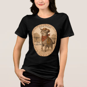 Camiseta Triblenda Sombrero de vaquero occidental divertido gato nuev