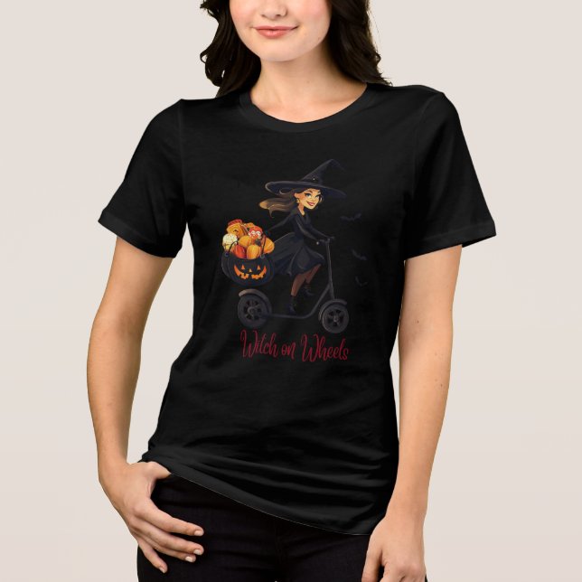 Camiseta Triblenda Sorcière sur trottinette avec panier (Anverso)