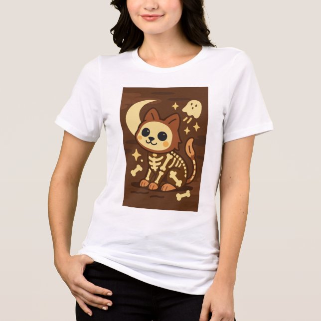 Camiseta Triblenda Spooky Skeleton Cat and Ghost T-Shirt (Anverso)