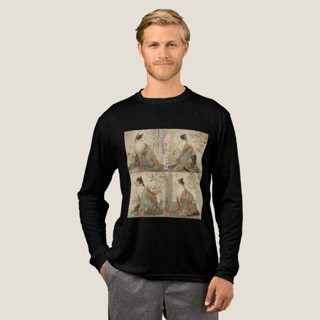 Camiseta Triblenda "Spring at Dawn" Japanese Cat in Kimono Art (Anverso Completo)