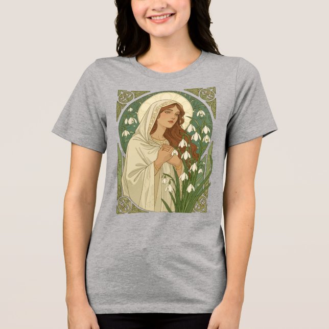 Camiseta Triblenda St Brigid Art Nouveau Halo and Snowdrops (Anverso)