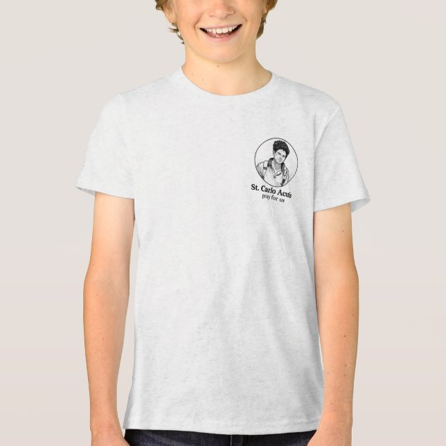 Camiseta Triblenda St. Carlo Acutis Icono religioso y diseño de esboz (Anverso)