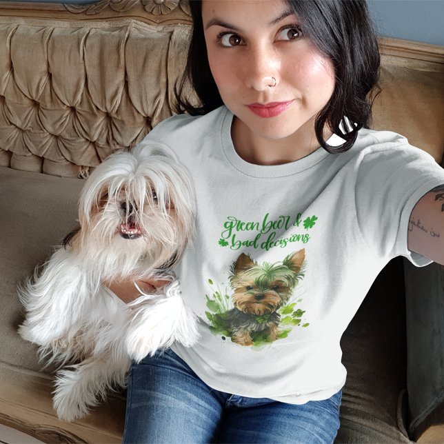 Camiseta Triblenda St Patrick Fun Yorkie Cerveza verde y malas decisi (Subido por el creador)