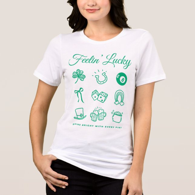 Camiseta Triblenda St Patricks Day Cute Doodle Art Lucky Irlandés (Anverso)