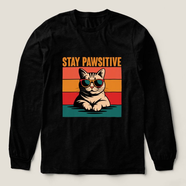 Camiseta Triblenda Stay Pawsitive Retro Cat Design (Diseño traserp)