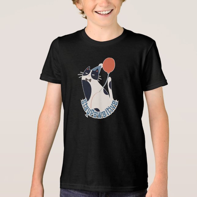 Camiseta Triblenda Stay Pawsitive Youth Tri-blend Tuxedo Cat Birthday (Anverso)