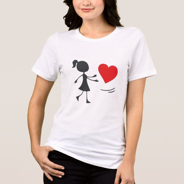 Camiseta Triblenda Stick Figure Girl Catching Heart Graphic Tee (Anverso)