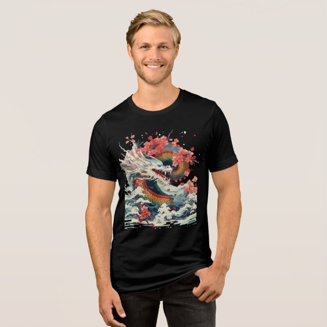 Camiseta Triblenda Storm Dragon with Sakura and Waves (Anverso Completo)