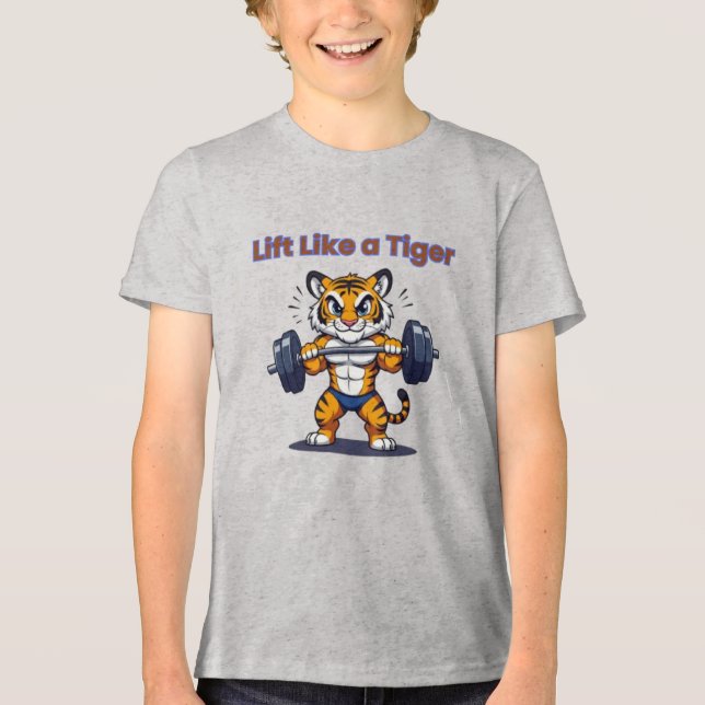 Camiseta Triblenda **Strong Tiger – Cute Tiger Lifting Weights Illust (Anverso)