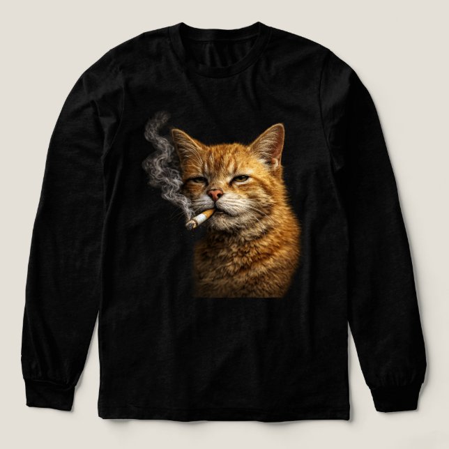 Camiseta Triblenda Stupid Cool Funny Cat Meme — Orange Cat Smoking  (Diseño traserp)