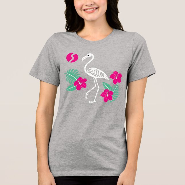 Camiseta Triblenda Stylized Flamingo Skeleton with Tropical Flowers (Anverso)