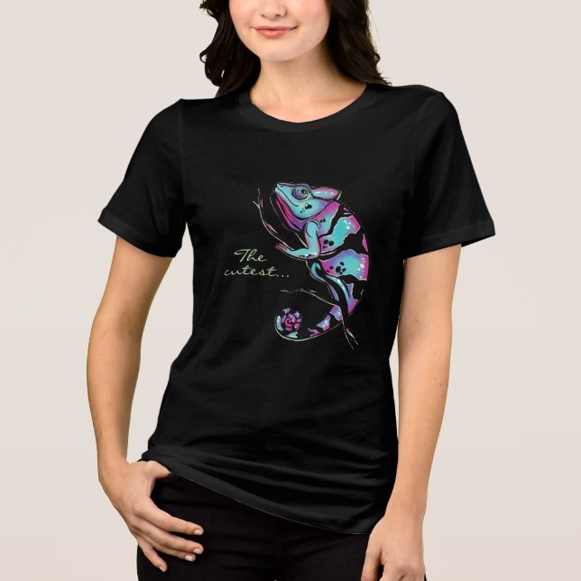 Camiseta Triblenda Sudadera básica de mujeres con un camaleón lindo. (Anverso)