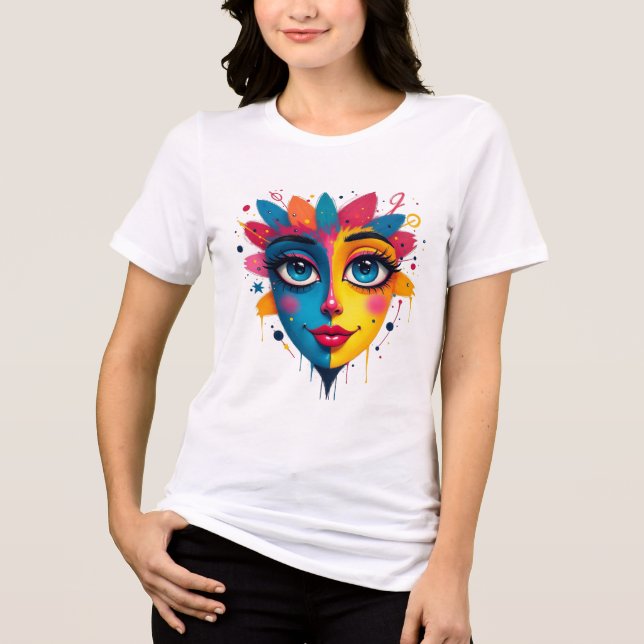 Camiseta Triblenda "Sueño cromático" - Retrato abstracto de arte pop (Anverso)