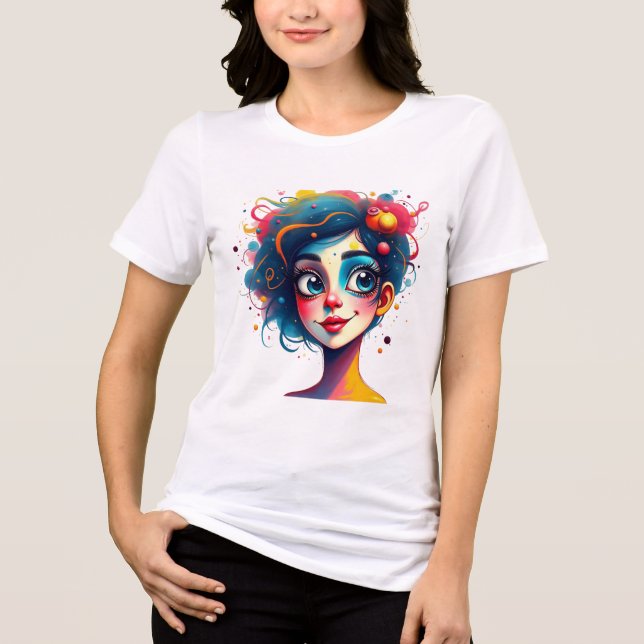 Camiseta Triblenda "Sueño cromático" - Retrato abstracto de arte pop (Anverso)