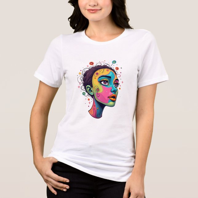 Camiseta Triblenda "Sueño cromático" - Retrato abstracto de arte pop (Anverso)