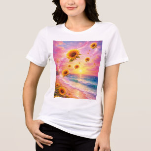 Camiseta Triblenda Sueño Marino de Girasoles: Atardecer en la Playa