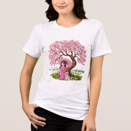 Camiseta Triblenda Sueños de flores: Chica de Kimono y Cachorro